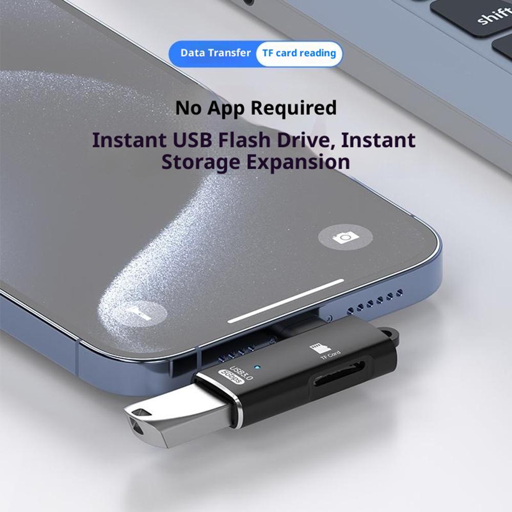 TYS-304 Angled Type-C OTG Adapter to USB 3.0 + TF Card Slot Converter for Mouse/Keyboard/Flash Drive/SSD
