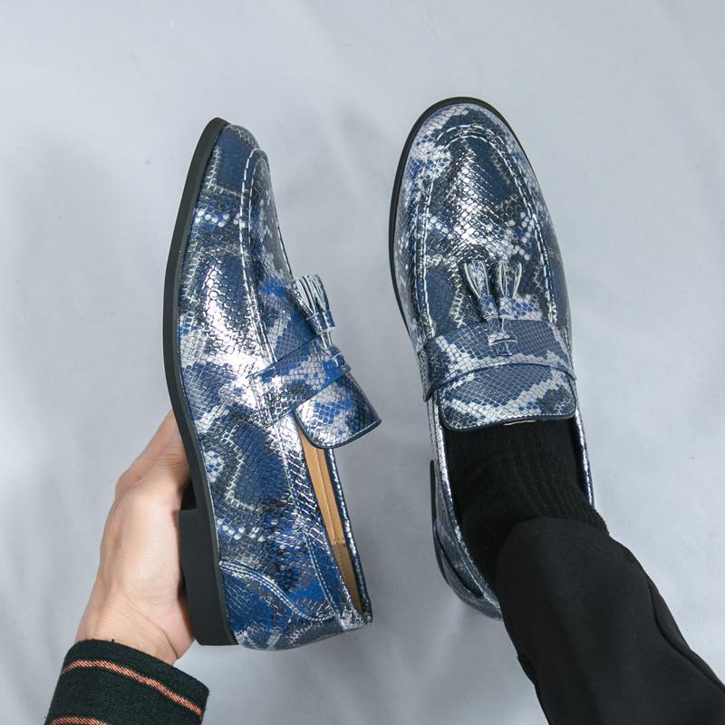 Fashion BRAND LEATHER SHOES BROWN BLACK SLIP ON SNAKE PRINT MEN'S CASUAL SHOES WEDDING OFFICE BANQUET CASUAL LOAFERS MEN