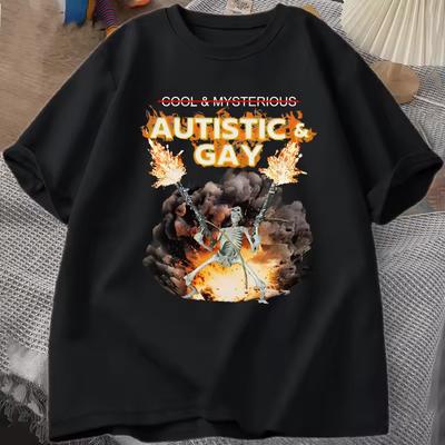 Streetwear Autistisch en Gay Skelet Explosie T-shirt Ontwricht Skelet Autisme Meme T-shirt Korte Mouw Grafische T-shirts