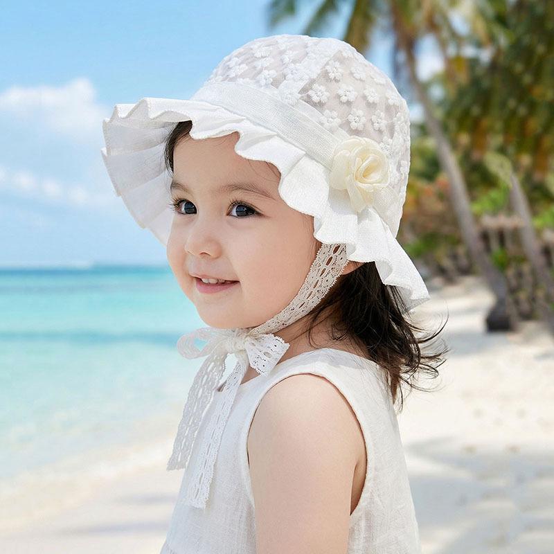 Girl's Lace Sun Protection Bucket Hat - Breathable, Beach-Ready Summer Style