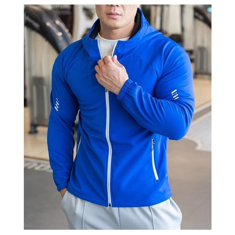 Mens Slim Fit Long Sleeve Hooded Sports Jacket Running Fitness Workout Outerwear
