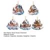 Snow Village House Ornament Rustic Log Cabin Hanging Ornament 2D Acrylic Cottage with Snow Scene for Winter Wonderland Xmas Tree Decor