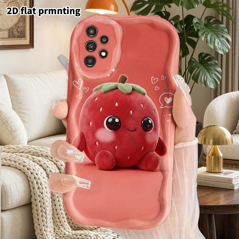 Phone Case: 2D Flat Samsung Galaxy A34 A35 M05 M06 S20 S22 S21 FE Plus 5G Protective Case, Couple Style, Plush Strawberry Doll, Christmas and Hallowee