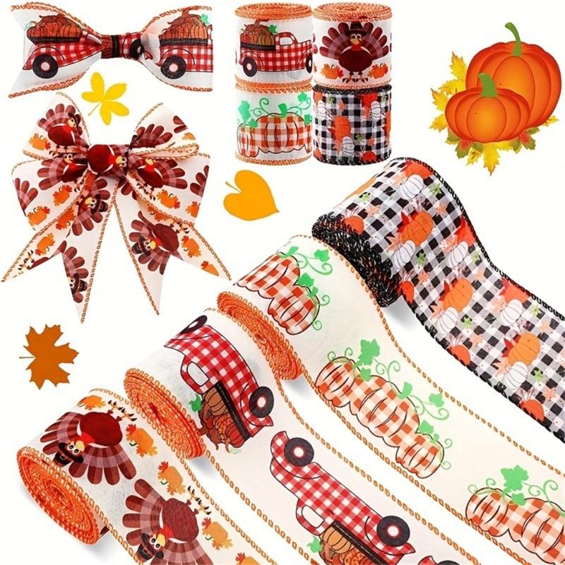 Thanksgiving 5 Yards Pumpkin Orange Ribbon for Crafting and Gift Wrapping Fall Harvest Polyester Ribbons