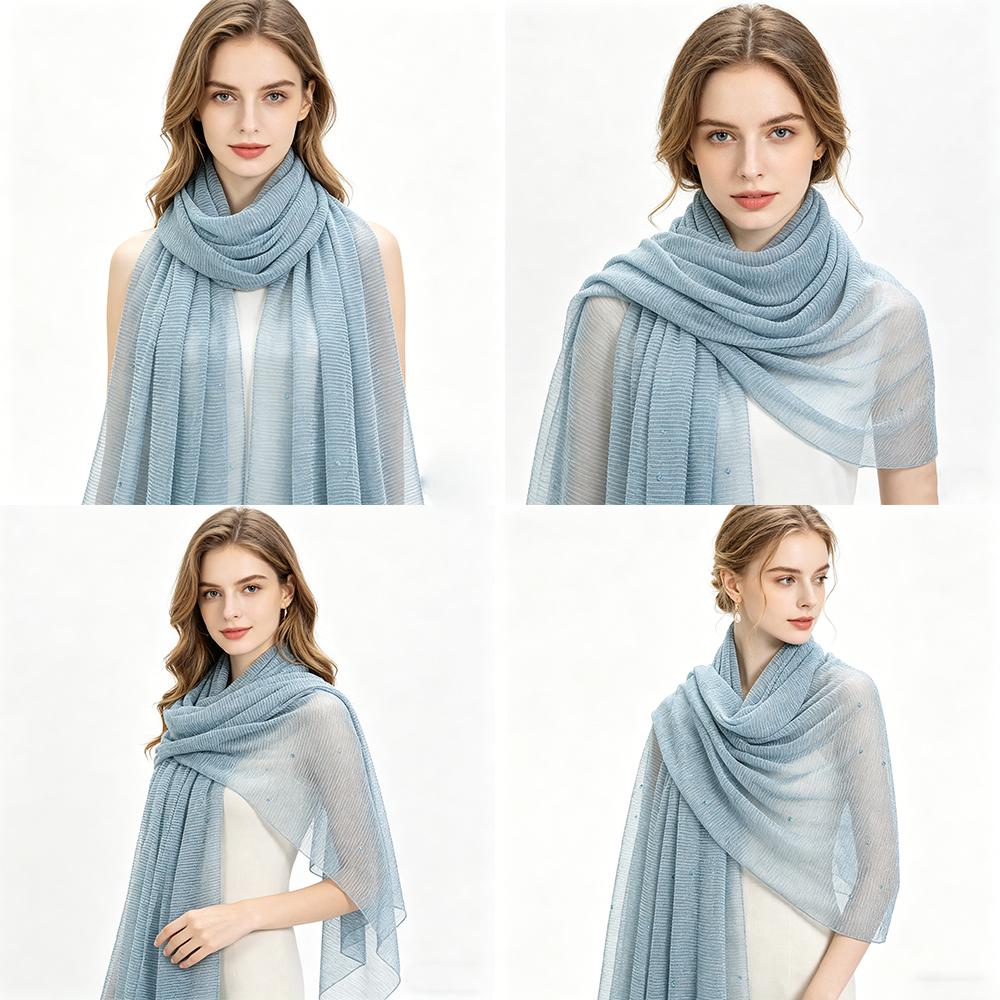 Women's Elegant Pleated Shawl Scarf, Lightweight Breathable Scarf with Beads, Versatile Sunscreen Shawl for Daily/Party