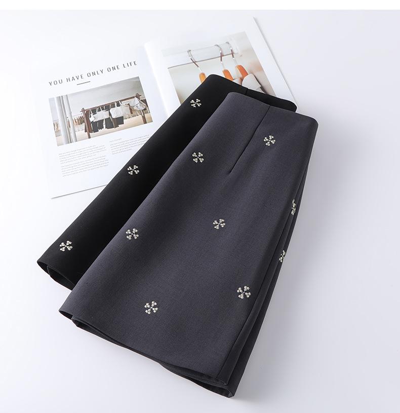 Spring 2026 Sweet Embroidered A-Line High Waist Gray Skirt for Women – Versatile, Slimming, Temperament Style