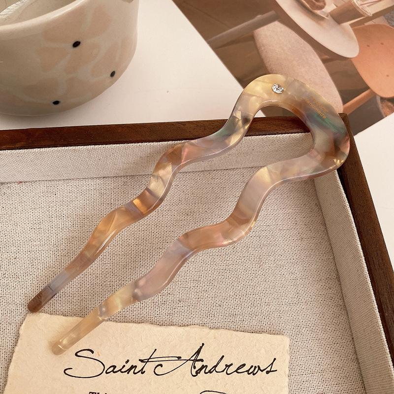 French Twist Hair Stick Hair Clip Acetate Wavy U-Shaped Hairpin Vintage Tortoise Shell Women Hair Bun Pin Headwear Accessories