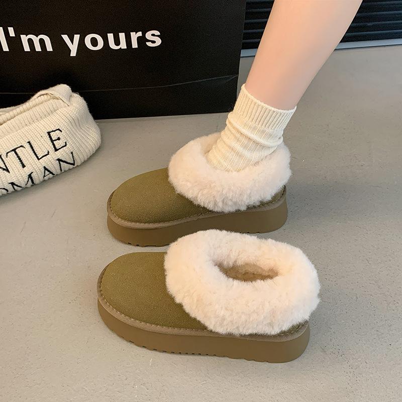 Women's Plush Mouth Large Size Thick Bottom Heightening Winter Warm Fur One Snow Boots Padded Lined Ankle Boots Non-slip Hiking Sneakers Cotton Boots