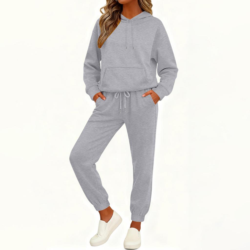 Women's Fashion Casual Solid Color Loose Hooded Sweatshirt Suit