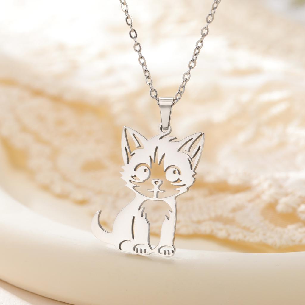 Cazador Cute Little Wild Cat Kitten Pendant Necklace for Women Stainless Steel Jewelry Necklaces Birthday Valentine Gift