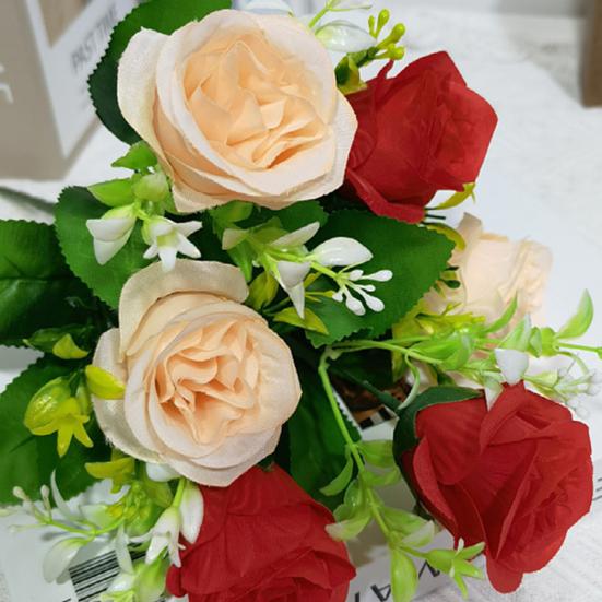 Artificial Roses Flowers 6 Heads Faux Silk Flower Bouquet with Leaves for Bridal Bouquet DIY Arrangement Wedding Party Home Living Room Table Decor