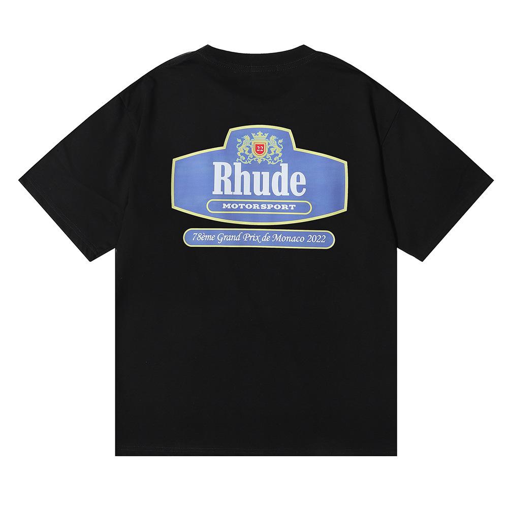 Cross-border European and American trendy brand RHUDE micro-logo letter badge printed short-sleeved t-shirt for men and women couples American high s