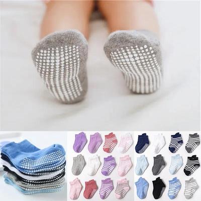 6 Pairs/Lot Cotton Baby Anti-slip Boat Socks For Boys Girls Low Cut Floor Kids Toddler Sock With Rubber Grips For 0-3Years
