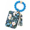 Pu Leather Silicone Bead Bracelet Keychain Boho Style Leather Card Bag Keychain  Fashion Wear