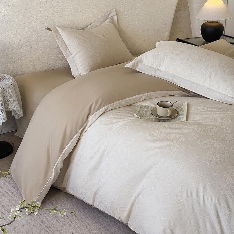 2026 All-Cotton Thick Knit Jacquard 4-Piece Bedding Set with Pillowcase, Sheet, and Duvet Cover.