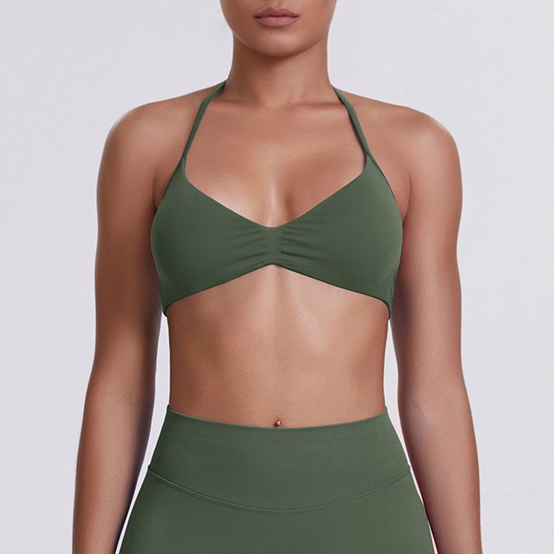 European and American Style Thin Strap Beauty Back Halter Sports Bra for Women, Pilates Yoga Tank Top, Seamless Fitness Underwear Camisole