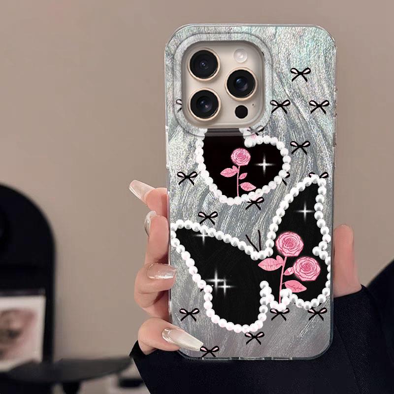 Case For IPhone 16 16 Pro Max 5G Phone Cover Graffiti New Pink Love Butterfly Knot Rose Patterns Luxury Bumper For IPhone 16