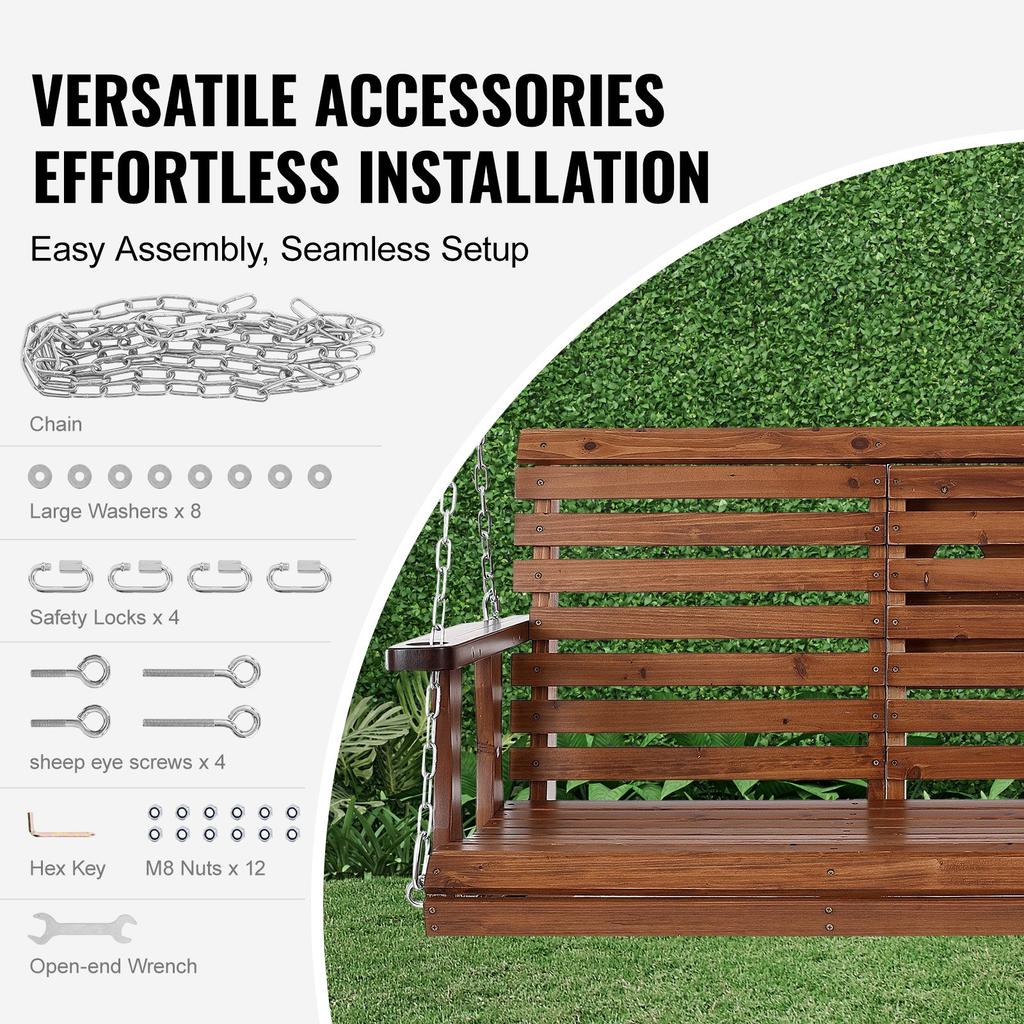 VEVOR Wooden Porch Swing 5 Ft, Patio Bench Swing for Courtyard & Garden, Upgraded 880 Lbs Strong Load Capacity