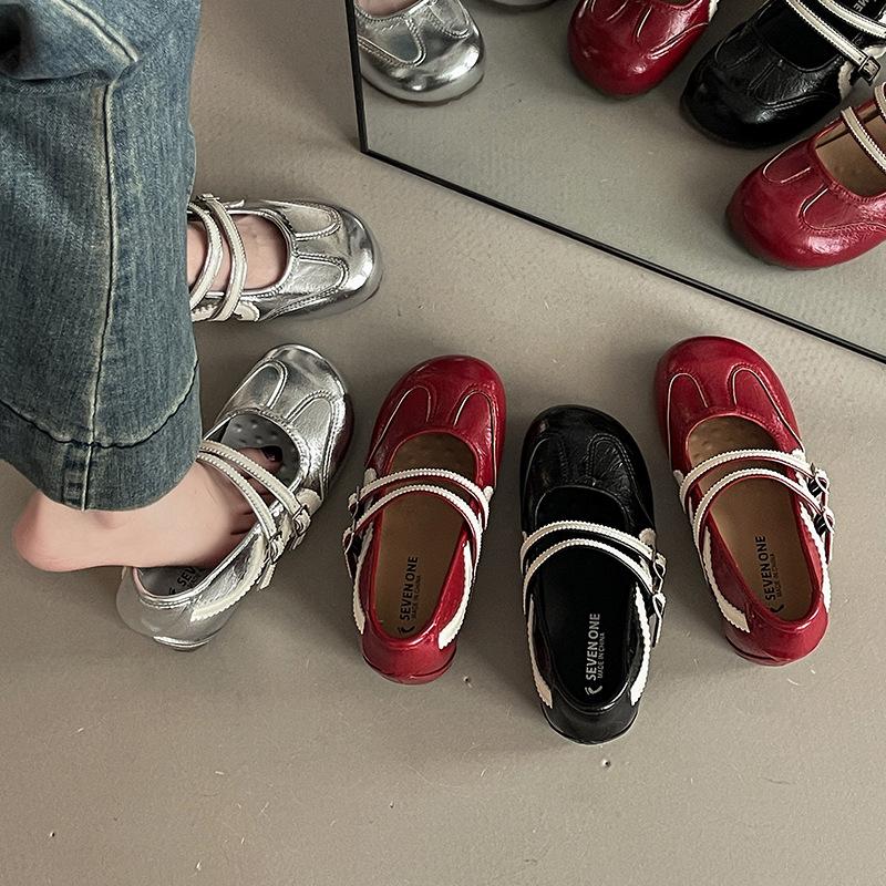 Korean Version of Color Matching Ballet Increases Height and Looks Thin Mary Jane Shoes Women's Summer Retro Style Versatile Casual One-pedal Single S