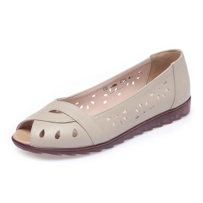 2025 Newly Cutout Leather Sandals Woman Fashion Peep Toe Wedge Summer Shoes Ladies Slip On Hollow Out Loafer Sandal Mom's Shoes