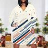 Women Plus Size Off White V Neck Long Sleeve Printed Fitted Straight Hem Dress