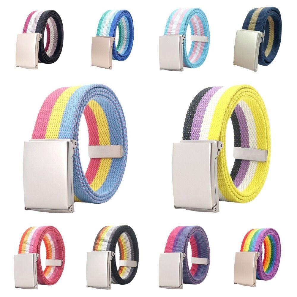 Stripe Canvas Waist Belt Metal Buckle Nylon Belt Fashion Men's Business Belt  Male