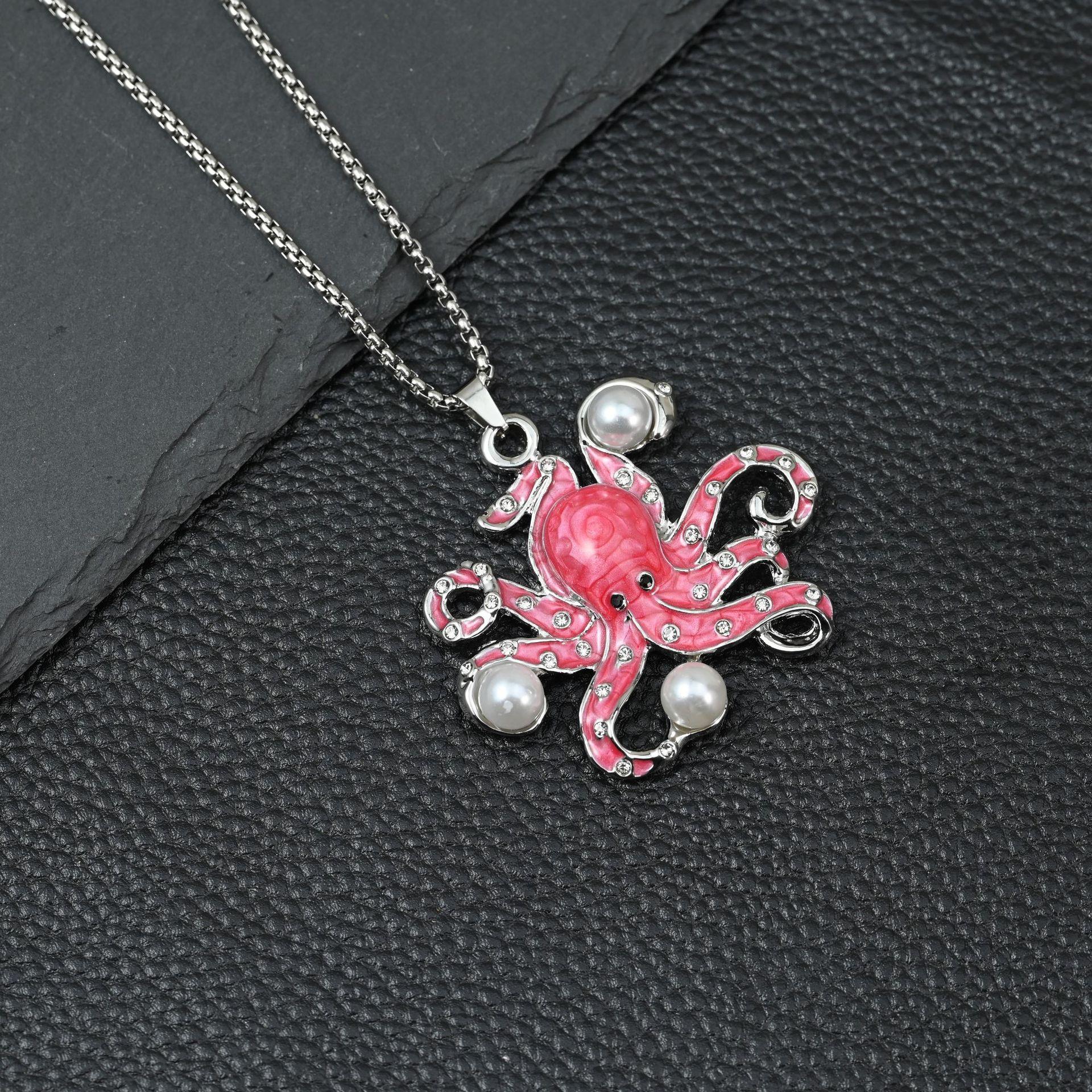 

Креативное милое ожерелье в виде осьминога с инкрустацией искусственным жемчугом, цирконом и эмалью, креативная высококлассная цепочка для свитера для сочетания