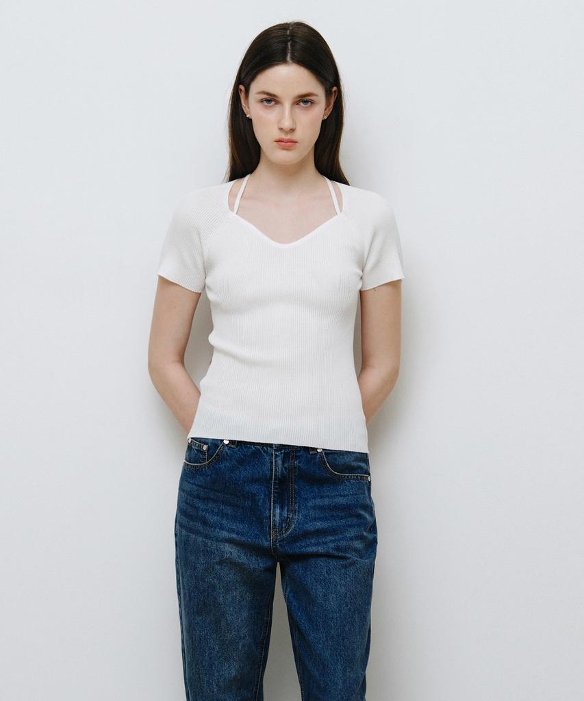 MONGDOL Ribbed Cap Sleeve Halter Strap Knit Mdkt125_5 Colors