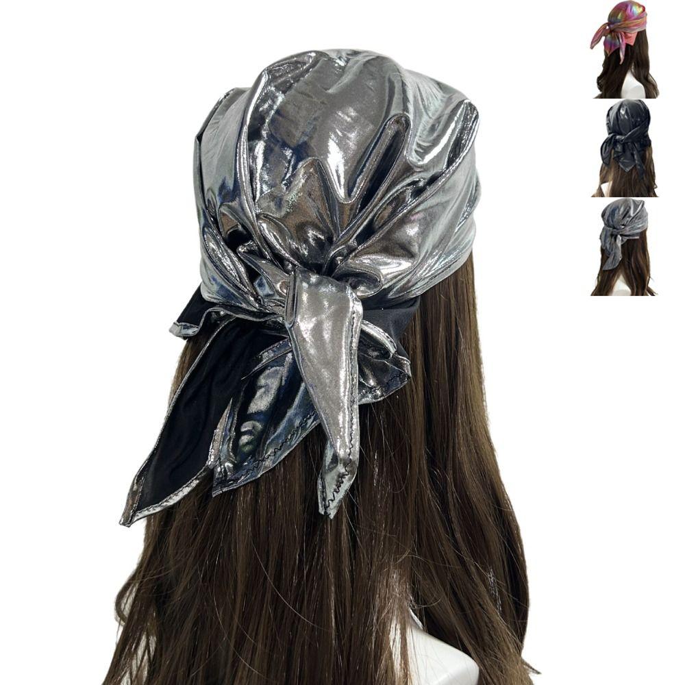 Retro Metallic Shiny Head Scarf Blingbling Style Punk Head Scarf Triangle Head Scarf  For Women