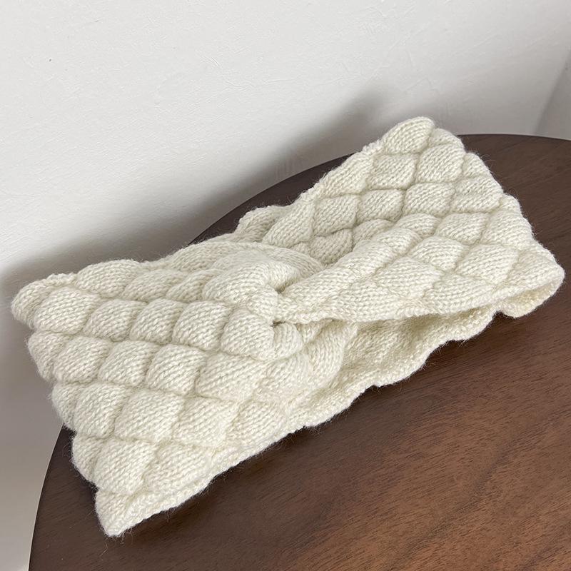 

Шерстяная повязка на голову с перекрестным узором аргайл: Широкий Теплый Зимний Аксессуар для Волос кремовый/белый