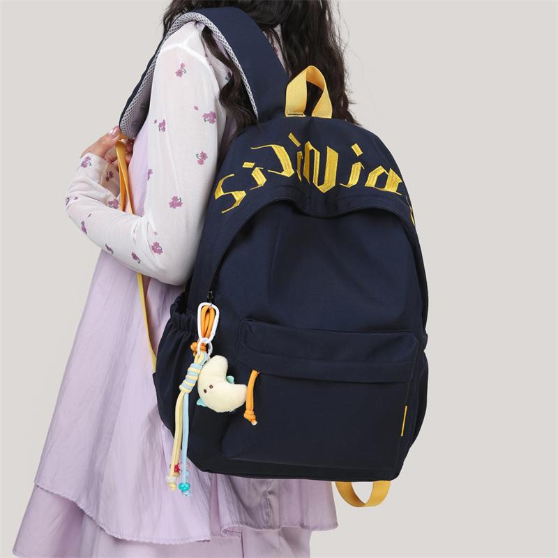 Letter Student Schoolbag Unisex Campus Backpack Large Capacity Solid Color Backpack