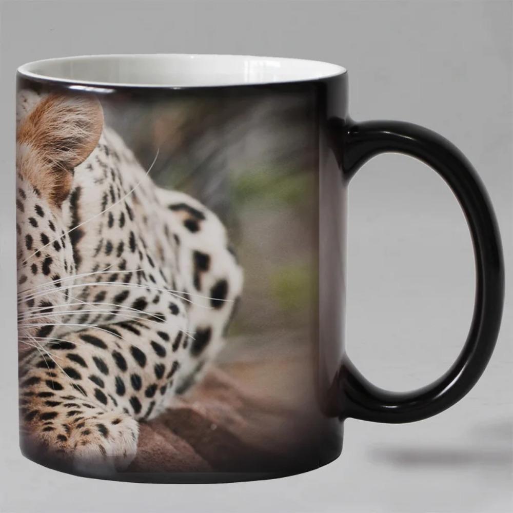 Zvířecí hrnek citlivý na teplo, Keramický magický měnící barvu čajový šálek, Vánoční dárek, Leopard, 11oz