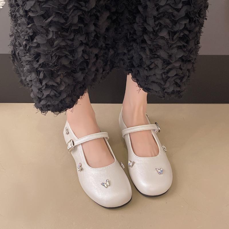 Französische flache Einzelschuhe Damen 2025 Neu Sommer Vielseitige Pendlerschuhe Strass Slip-on Mary Jane Schuhe
