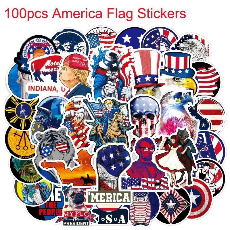 100pcs America Usa Flag Trump Stickers Laptop Bike Cars Waterproof Skateboard