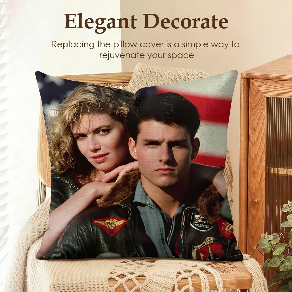 Movie TTop Gun Cushion Cover Natural Linen Organic Fabric DoubleSided Printing Sofa Home Decor Gift Pillow Case