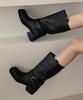 Moodnple Dalia Buckle Strap Point Crack Pattern Black Mid-Calf Boots 5Cm
