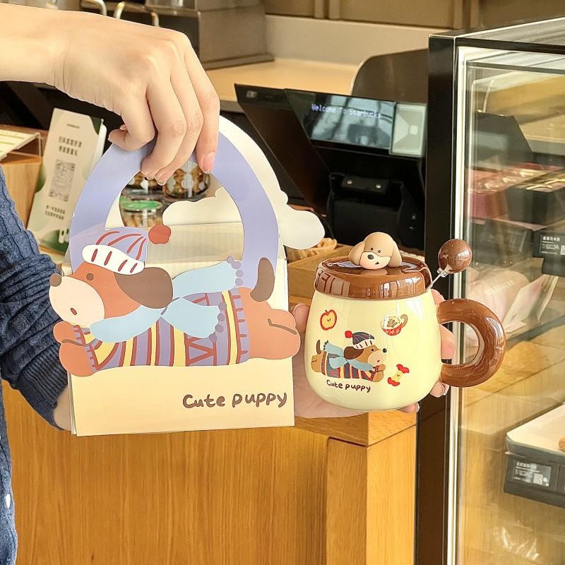 Wysokiej jakości ceramiczny kubek z pokrywką w kształcie szczeniaka kiełbaski, uroczy kubek dla dziewczyn, kubek na kawę lub mleko do biura