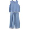 Hacikis Girls' Summer Embroidered Vest, Wide-Leg Denim Pants & Set