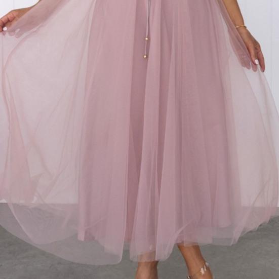 Damen Mesh Swing Cocktailkleid Ärmellos Spaghetti-Träger A-Linie Tüllkleid Formelles Hochzeitsgastkleid