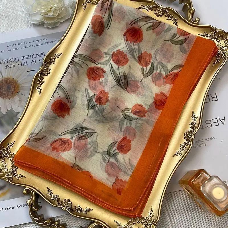 Silk Scarf Women's Summer New Georgette Sunscreen Fashionable High-end Foreign Style Versatile Travel Thin Mother