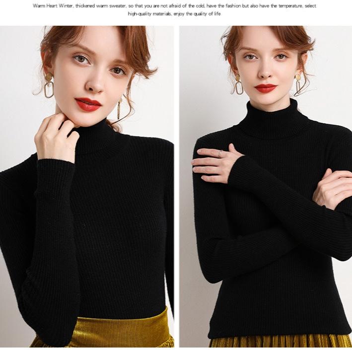 WomenTurtleneck Sweater Autumn Winter Slim Fit Pullover Tight Stretch Knit Base Shirt Long Sleeve Simple Pullover Knit Top