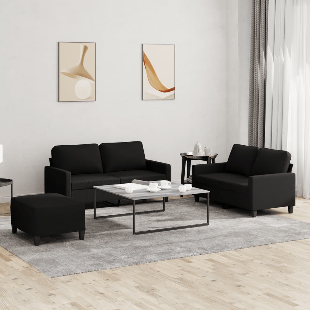 Vidaxl 3-Piece Lounge Set With Cushions, Black, Fabric