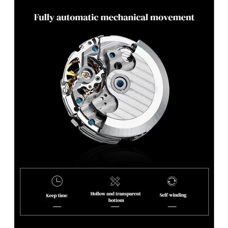 Mechanical Men's Watch Stainless Steel Automatic Skeleton Watch Waterproof Watches for Men Gifts