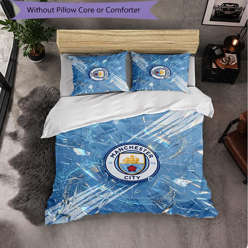 Set Lenzuola Manchester City Modello 3 Pezzi Morbida Copripiumino in Microfibra con Federe per Camera da Letto