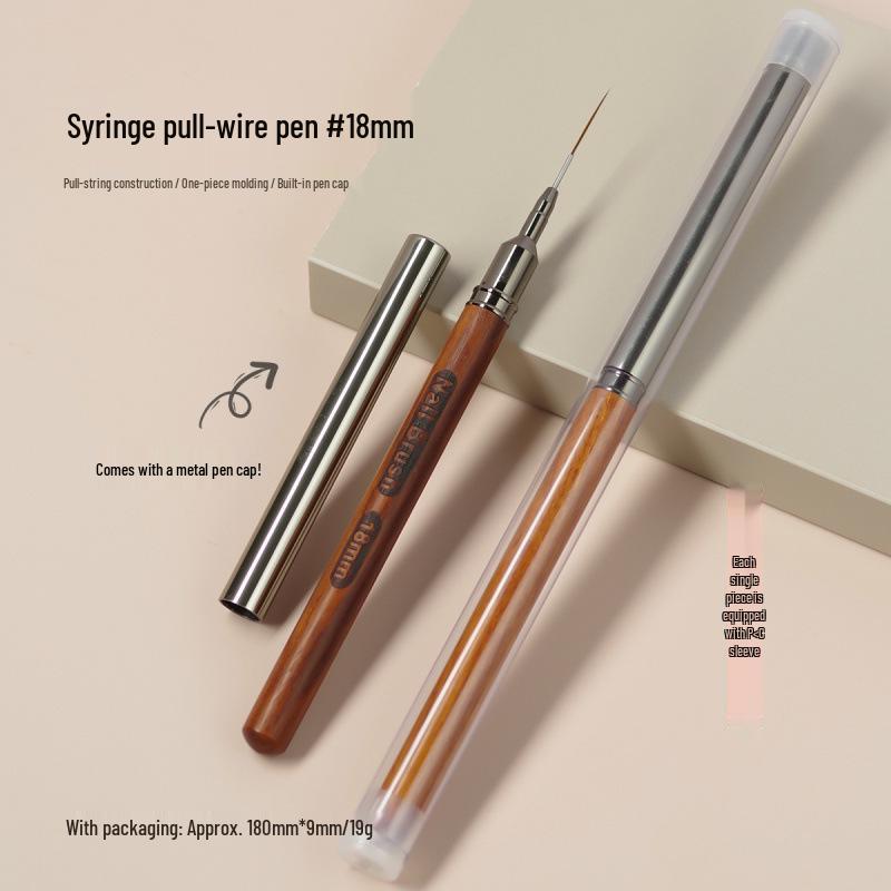 Sandalwood Handle Ultra-Fine Nail Art Liner Brush with Cap - Japanese Style High-End Salon Tool