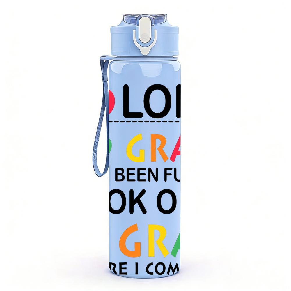 1PC 2nd 3rd Grade Transition Lettering 750ml Color Plastic Water Bottle Leakproof Flip Straw Lid For Sports Office Home Use