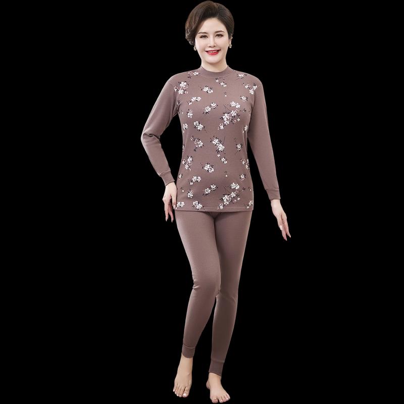 Yiershuang Damen Thermounterwäsche-Set aus reiner Baumwolle mit mittlerem Kragen für Damen mittleren Alters und ältere Damen