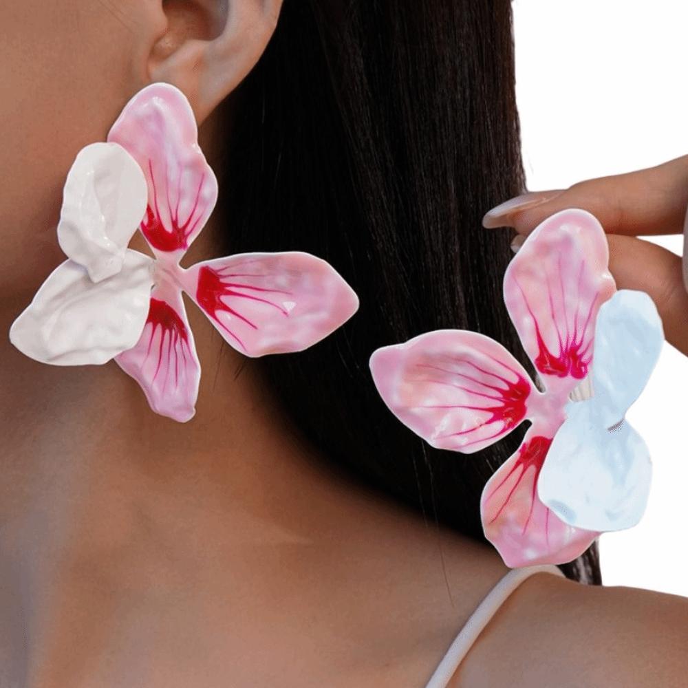 Dripping Oil Enamel Stud Earrings Zinc Zinc Alloy Bohemian Dangle Earring Drip Oil Flower Earrings  Women