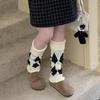 Argyle Pattern Wool Knitted Turn Cuffs Leg Warmers for Women and Students Cold Weather Foot Covers Footless Calf Socks