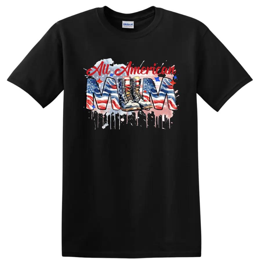 All American Mom Military Boots Patriotic T Shirt w/ USA Flag Tee